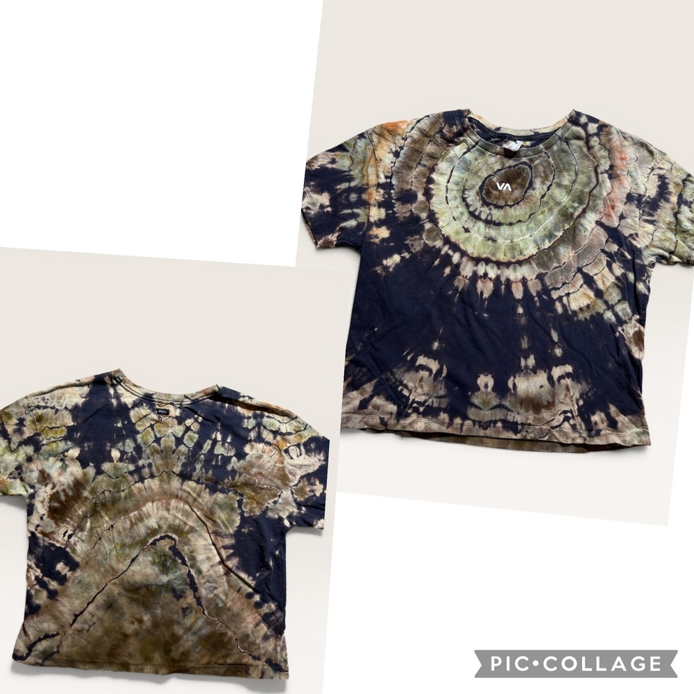 RVCA Crop Tee shirt Women XL Earthy Ice Tie Dye Custom Festival Surf Artsy